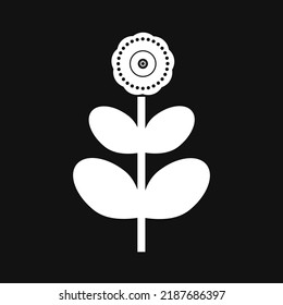 White Flower and Leafs on black background Vector Illustration