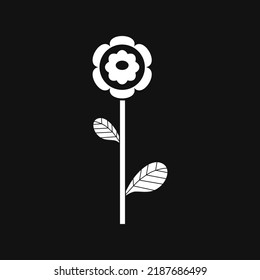 White Flower and Leafs on black background Vector Illustration