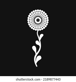 Flor blanca y hojas sobre fondo negro Ilustración vectorial