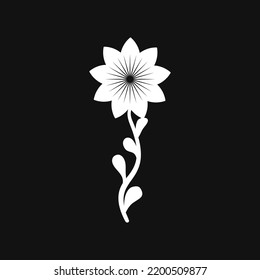 White Flower and Leafs on black background Vector Illustration