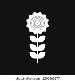 White Flower and Leafs on black background Vector Illustration	