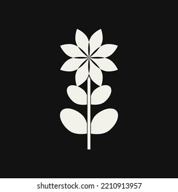 Weiße Blume und Blätter auf schwarzem Hintergrund Vektorgrafik	