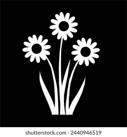 Flor blanca y hojas sobre fondo negro, Flor blanca y hojas sobre fondo negro Ilustración vectorial, ilustración vectorial de la flor de margarita hermosa ilustración vectorial