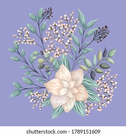 white flower with leaves painting design, natural floral nature plant ornament garden decoration and botany theme Vector illustration