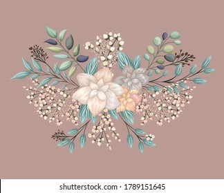 white flower with leaves painting design, natural floral nature plant ornament garden decoration and botany theme Vector illustration
