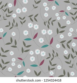 white flower and leaves seamless pattern