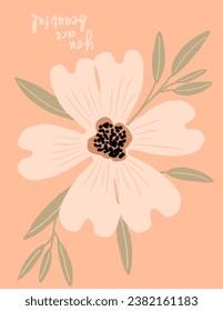 White flower with lettering “you are beautiful” for web banner, business presentation, branding package, fabric print, wallpaper, social media post, doodle, notes, book covers, wall decor.