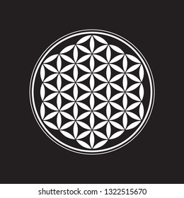 White Flower Life Mandala On Black Stock Vector (Royalty Free ...