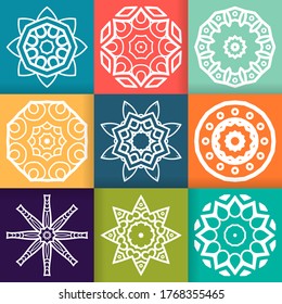White Flower Mandalas design set on colorful backgrounds. Vintage decorative elements. Oriental pattern isolated vector illustration. 