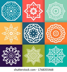 Weiße Blume Mandalas Design auf buntem Hintergrund. Vintage dekorative Elemente. Orientalisches Muster, einzelne Vektorgrafik. 