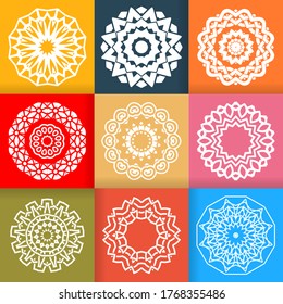 El diseño de White Flower Mandalas está decorado con coloridos fondos. Elementos decorativos de época. Dibujo vectorial aislado de patrón oriental. 