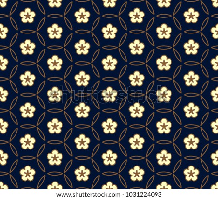 White flower medallion on a navy blue. Simple geometric allover ornament. Tiny floral moroccan trellis seamless vector design. Vintage folk print for wear fabric, apparel textile, garment, phone case. Stock photo © 