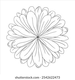 white flower on white background. Black line art flower icon illustration, flower head outline decoration.