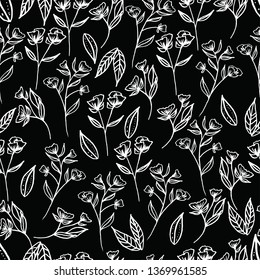 white flower on black background vector seamless pattern - Great for wallpaper,backgrounds,gifs,surface pattern design,packaging design projects