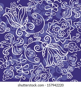 White flower on a blue background. Vector drawing, designs for textile, printing Christmas, other 