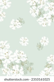 weiße Blume auf grünem Hintergrund, pastellfarbene, handgezeichnet, Vektorgrafik