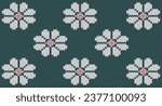 White flower on green knitted pattern, Festive Sweater Design. Seamless Knitted Pattern