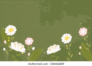 White flower on green texture background
