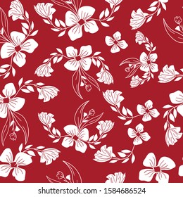 white flower on red background seamless pattern