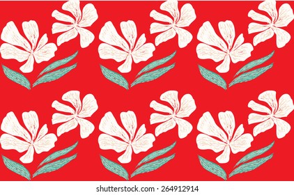 White flower on red background pattern