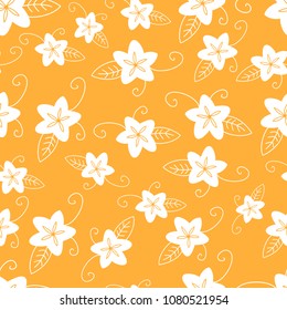 White Flower on Yellow Background Seamless Pattern