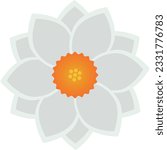 White flower with an orange core on a transparent background