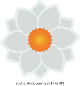 White flower with an orange core on a transparent background