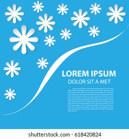 White flower paper cut style and text on blue design modern background vector illustration.