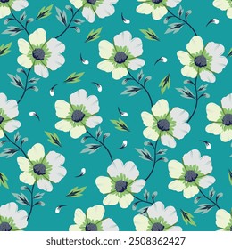 Weißes Blumenmuster auf blauem Hintergrund