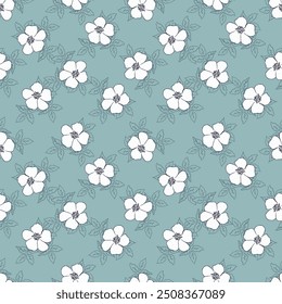 Weißes Blumenmuster auf blauem Hintergrund