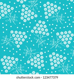 White flower pattern on blue background. Vector art./ Blue wallpaper