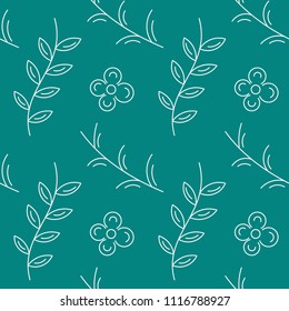 white flower pattern on green background