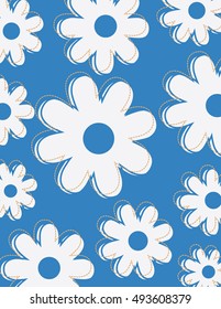 White flower pattern over blue color background