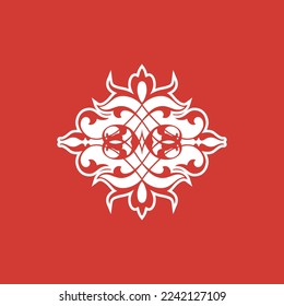 White flower pattern template with red background
