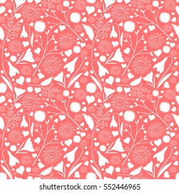 White flower pattern vector seamless on rose pink background. Floral print for spring cards, girl female design, wedding invitation, save the date, baby or bridal shower.