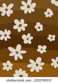 Patrones de flores blancas en el colorido vector de fondo a rayas marrones, ilustraciones para la decoración de paredes, papel pintado, impresiones de arte, plantillas, almohadas, diseños de estuches de teléfono, etc.