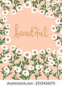 Patrones de flores blancas con fondo rosa con una nota hermosa, vector, ilustraciones para la decoración de paredes, papel de pared, impresiones de arte, plantillas, almohada, diseños de estuches de teléfono, etc.