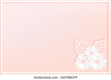 White Flower And Peach Pollen And Leaves Paper Cut Border Background-Vector Illustration