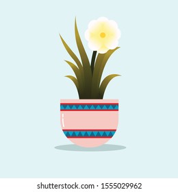 White Flower in pot of different shapes and colors. Design elements can use for Wallpaper, poster, wall decoration, flyer.