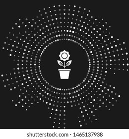 White Flower in pot icon isolated on grey background. Plant growing in a pot. Potted plant sign. Abstract circle random dots. Vector Illustration