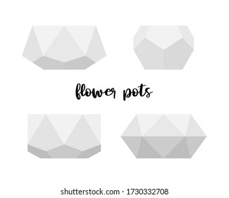 Cacerolas de flores blancas. Conjunto vectorial de planchas de hormigón geométrico aislado