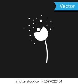White Flower producing pollen in atmosphere icon isolated on black background.  Vector Illustration