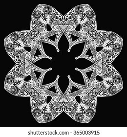 White flower round pattern on black