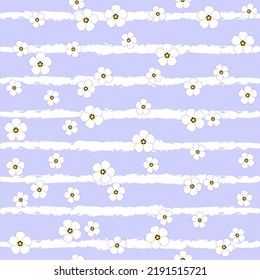 patrón sin costuras de flor blanca. impresión floral poco atractiva. fondo de rayas azules. bueno para la moda, la vestimenta, la tela, el papel pintado.