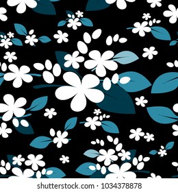 White flower seamless vector pattern on black background. Tiny flowers seamless pattern.