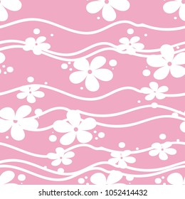 White flower seamless vector pattern on pink background. Tiny flowers seamless pattern.