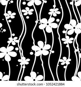 White flower seamless vector pattern on black background. Tiny flowers seamless pattern.