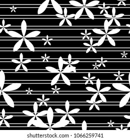 White flower seamless vector pattern on black background. Tiny flowers seamless pattern.