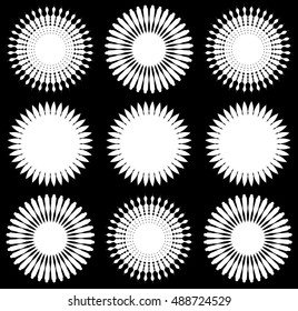 White flower shapes isolated on black background