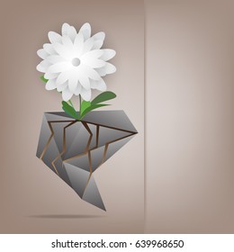  white flower spring  and leaves greeting  on stone card with Luxurious  background ,vector illustration
